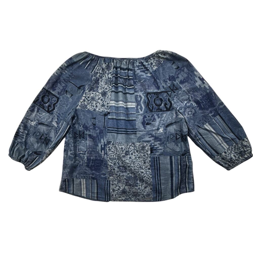 Lauren Ralph Lauren Shirt Blue Patchwork Floral Print Boho Top 3/4 Sleeve Large - Picture 4 of 9